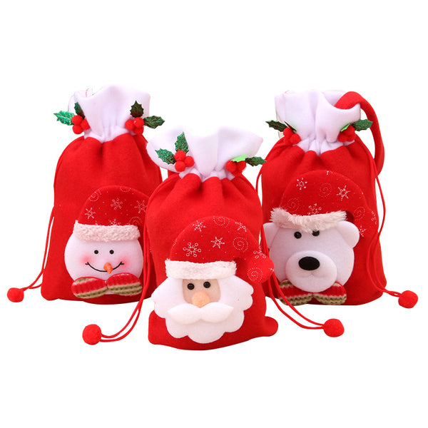 Christmas drawstring gift bags, 3D design fabric Christmas candy bags, Christmas apple storage bags,