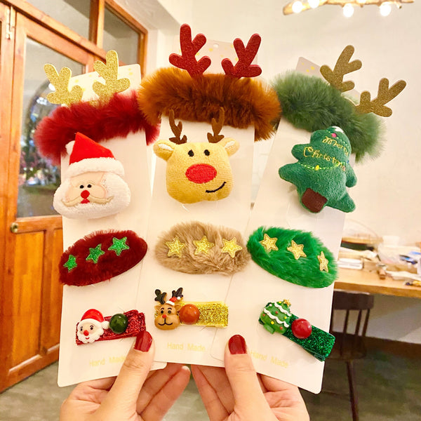 4-pack Christmas hair accessories rubber band brooch hairpin Santa Claus Christmas tree deer hairpin cute hair accessories