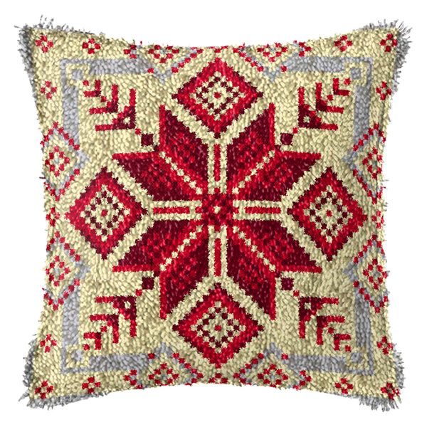 Crochet Kit Pillow Christmas Snowflake Crochet Yarn Cushion Colorful Pre-printed Canvas Rug Needlework DIY Pillowcase Hook and Lock Kit Sofa Decoration 43x43cm/16X16 Inch