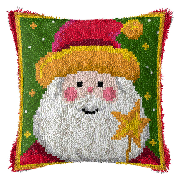 Crochet Kit Pillow Santa Claus Crochet Yarn Mat Colorful Pre-printed Canvas Rug Needlework DIY Pillowcase Hook and Lock Kit Sofa Decoration 43x43cm/16X16 Inch