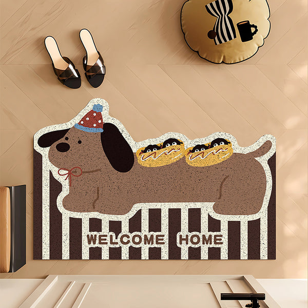 Funny Sausage Dog Entrance Welcome Door Mat Indoor Front Porch Decorative Rug with Non-slip Rubber Back Novelty Prank Gift Mat