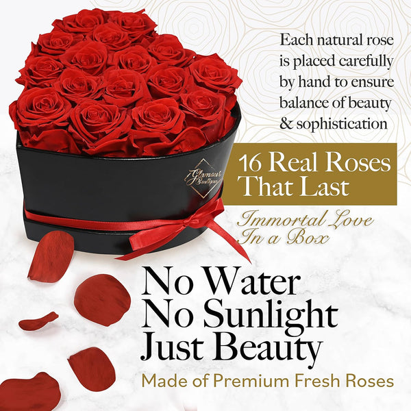 16 Flower Forever Heart Shape Box - Preserved Roses, Immortal Roses Gift for Her Rose Eternal Preserved Flowers