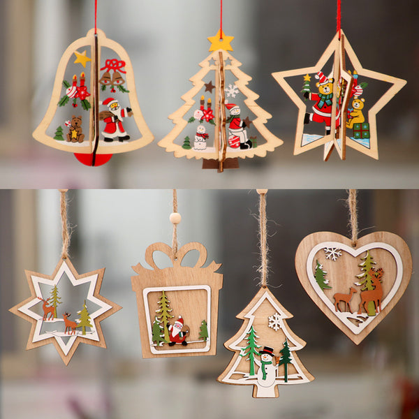 Wooden Christmas decorations, hollow Christmas tree ornaments, Christmas home pendant decorations