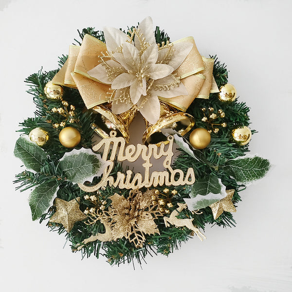 11.8 Inch Christmas Gold Bow Wreath Artificial Christmas Wreath Ornaments with Pine Cones Christmas Balls and Bows