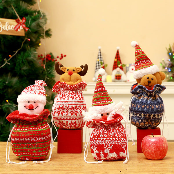 Christmas 3D Doll Gift Bag Mini Christmas Apple Ornament Bag Santa Cookie Candy Holiday Snack Bag