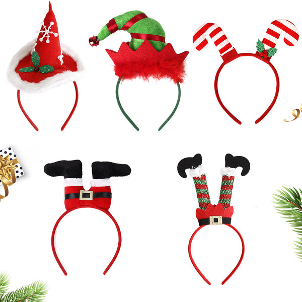 5 styles of Christmas headdresses, Santa Claus legs, Christmas hats, clown hats, double canes, red and white plaid headdresses