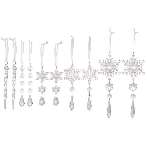 8 Pieces Christmas Tree Ornaments, Hanging Crystal Snowflake Icicle Pendant, Clear Crystal Snowflake Decoration Set