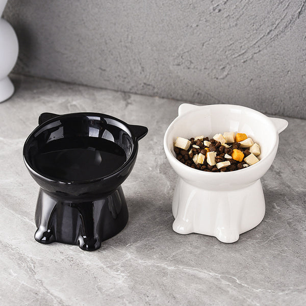 Elevated Ceramic Cat Bowl Tilt Stand Anti-Vomiting Elevated Cat Food and Water Bowl, Black Bowl Cat Black Cat Bowl Cat Food Bowl