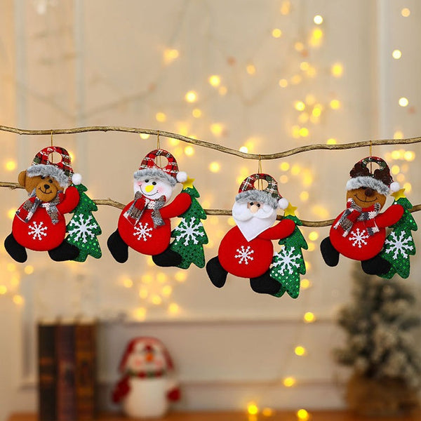 Christmas tree decorations, cute cotton Christmas tree pendant decoration Santa Claus snowman elk bear plush doll pendant,