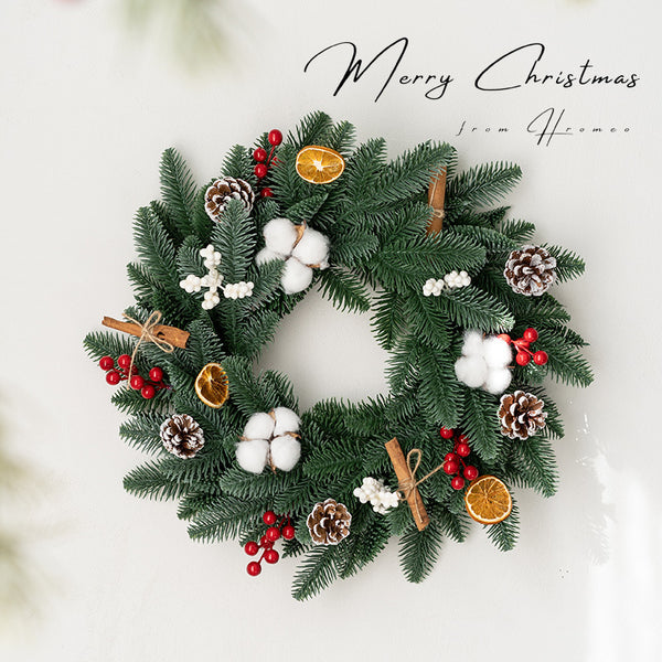 Artificial Christmas door wreath Christmas garland with pine cones berries, festive wreath decoration