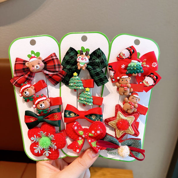 5-Pack Christmas Hair Clips Christmas Cute Reindeer Santa Claus Snowman Holiday Hair Accessories Gifts