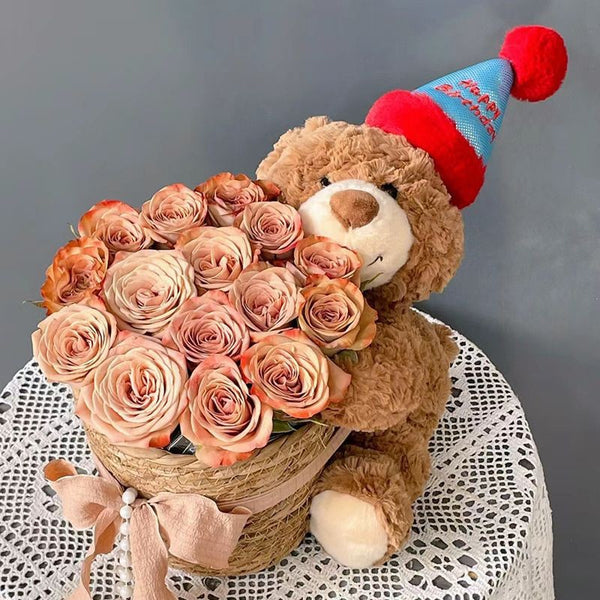 Preserved Rose Bear Gift Eternal Rose Teddy Bear Valentine's Day, Mother's Day, Christmas, Wedding, Birthday, Anniversary Gift