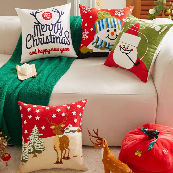 Christmas pillow covers, embroidered Christmas themed pillows, festive home cushions, Christmas cushion covers