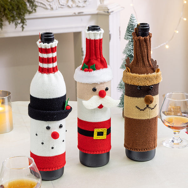 3 styles of cute Christmas wine bottle covers Christmas home decoration Christmas reindeer Santa Claus snowman sweater wine decorations