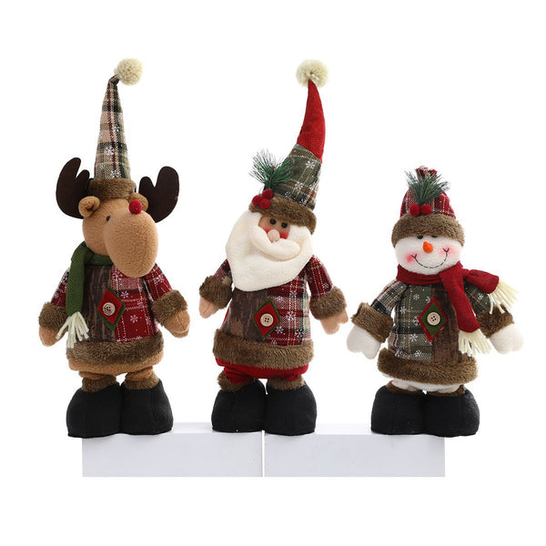 Santa Claus reindeer snowman statue standing decoration, retractable Christmas doll long leg decoration