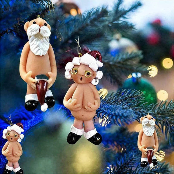 Resin Santa Claus Ornaments, Naked Santa Claus Naughty Funny Christmas Tree Pendant Santa Claus and Mrs. Claus