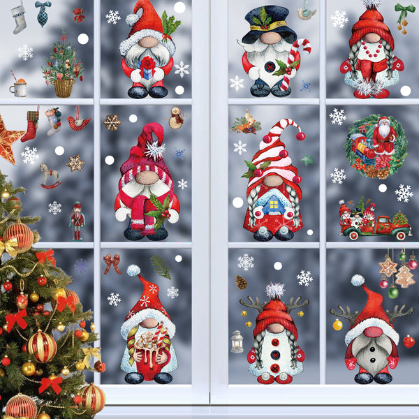 Christmas window stickers, dwarf Christmas decorations, Christmas glass double-sided window stickers,