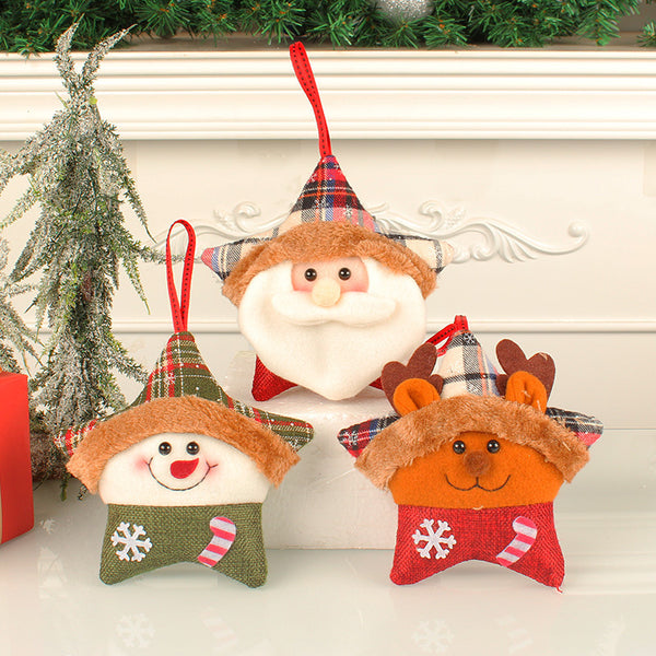 Cute Christmas Ornaments Plush Five-pointed Star Santa Claus Snowman Elk Doll Christmas Tree Pendant