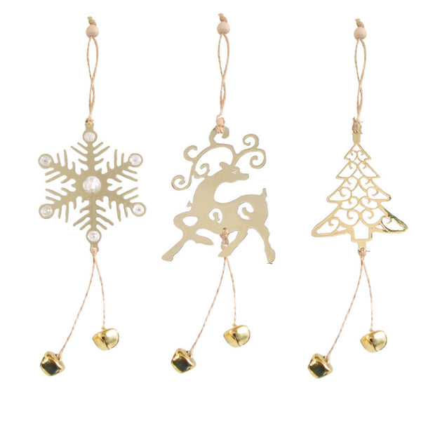 3 Styles Christmas Tree Ornaments Metal Christmas Tree Snowflake Deer Bell Pendant Christmas Party Decoration