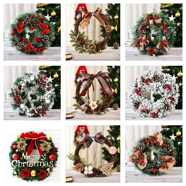 Preassembled garland Christmas wreath with red berries, pine cones, Christmas decoration garland