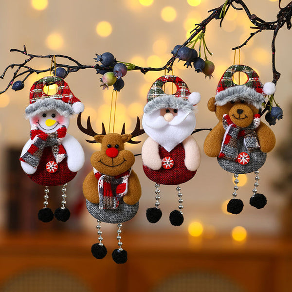 4 styles Christmas ornaments fabric plush Santa Claus snowman elk bear doll pendant cute decoration gift