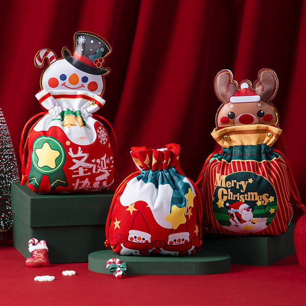 Christmas Gift Doll Bag Christmas Decoration Portable Apple Candy Bag Santa Claus Snowman Deer Doll Storage Bag (Red)