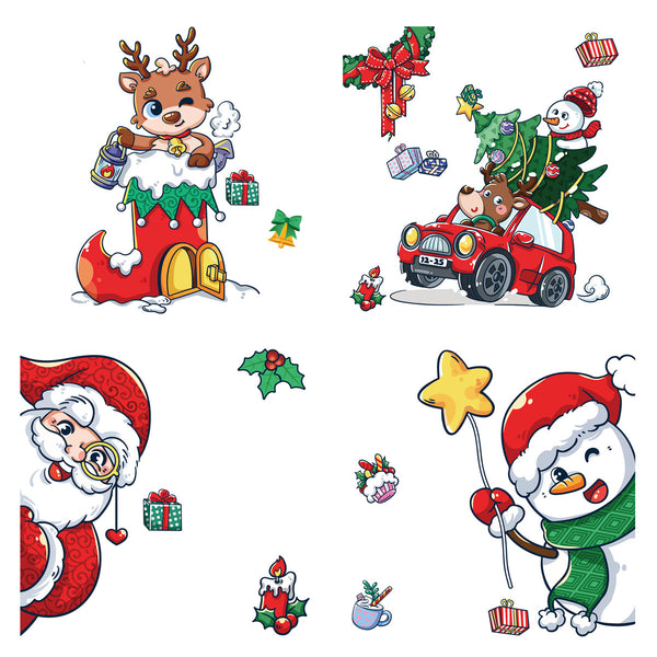 Christmas snowflake elk snowman bear Santa Claus glass sticker, double-sided Christmas window decoration sticker