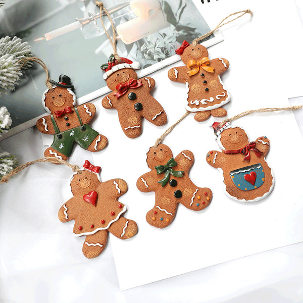 Gingerbread Man Christmas Ornaments 6 Styles Resin Hanging Christmas Ornaments Christmas Tree Decorations 3.5 Inches Tall