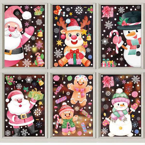 Christmas window stickers decorations double-sided Christmas snowflakes snowman Santa Claus reindeer pink winter window stickers