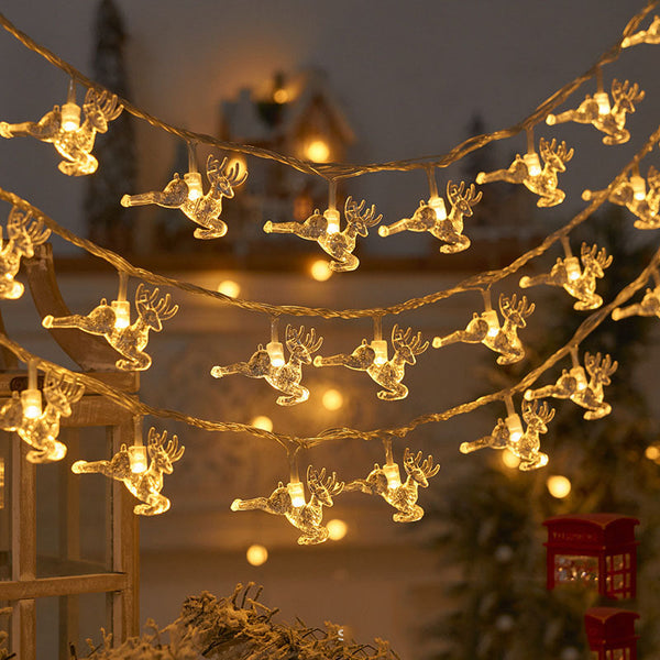 Christmas Lights Reindeer Snowflake Christmas Tree Light String, LED Battery Powered Light String Warm White