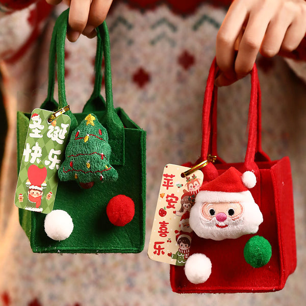 Cute Christmas Gift Bag Red Pink Green Felt Christmas Gift Bag with Handle Storage Tote Bag (Small Size)