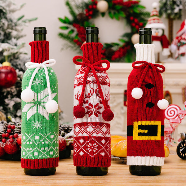 Cute Christmas Sweater Wine Bottle Cover, Christmas Wine Bottle Cover, Hand Woven Drawstring Champagne Gift Bag (3 Styles)