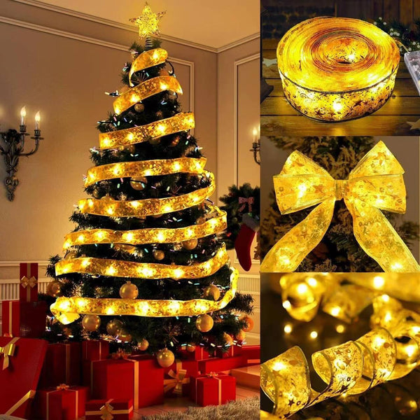 Ribbon Light String LED Silk Light Christmas Tree Decorative Light Double Layer Gold Stamping Luminous Ribbon Light