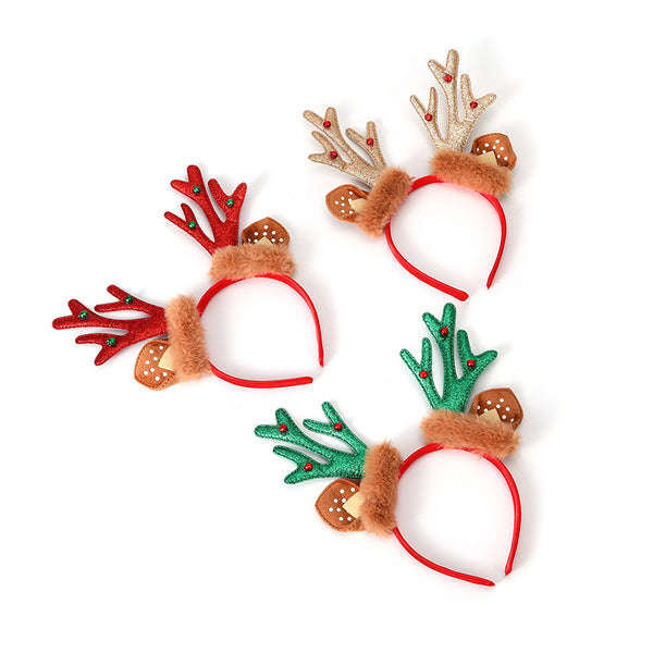 Christmas reindeer horns headband decoration with reindeer horns, reindeer ears, red headband