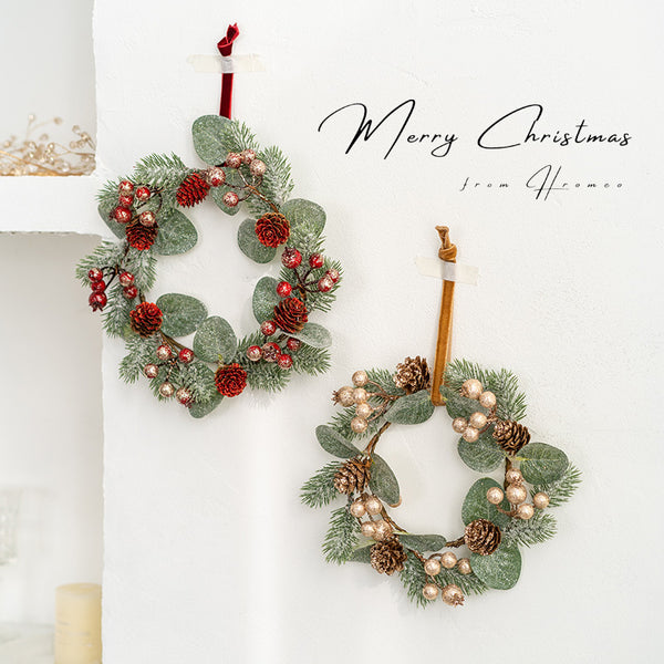 Artificial Christmas wreath front door garland with red champagne berries pine cones Christmas decorations,