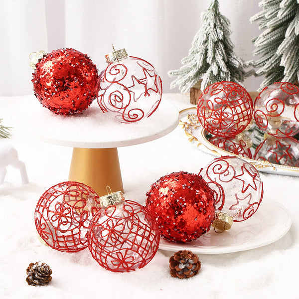 Transparent painted Christmas balls, 6 pcs 3.1 inch Christmas decoration balls, can hang Christmas tree ball decorations