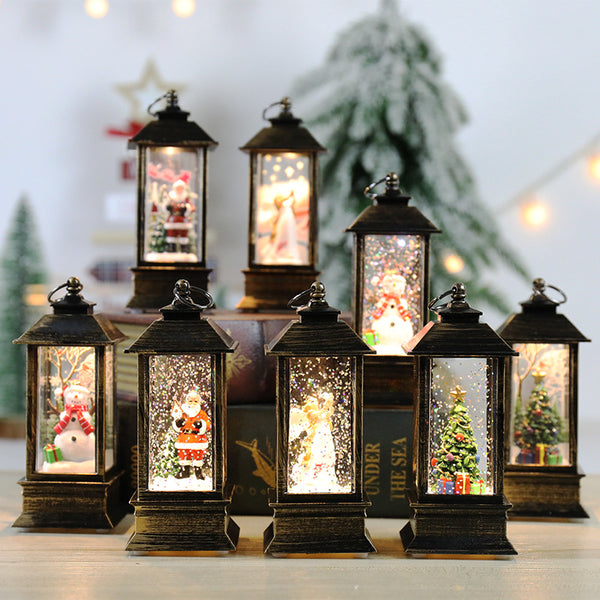 5.1 Inch Santa Lantern Santa Snowman Christmas Tree Water Filled Sparkling Lantern Ornament